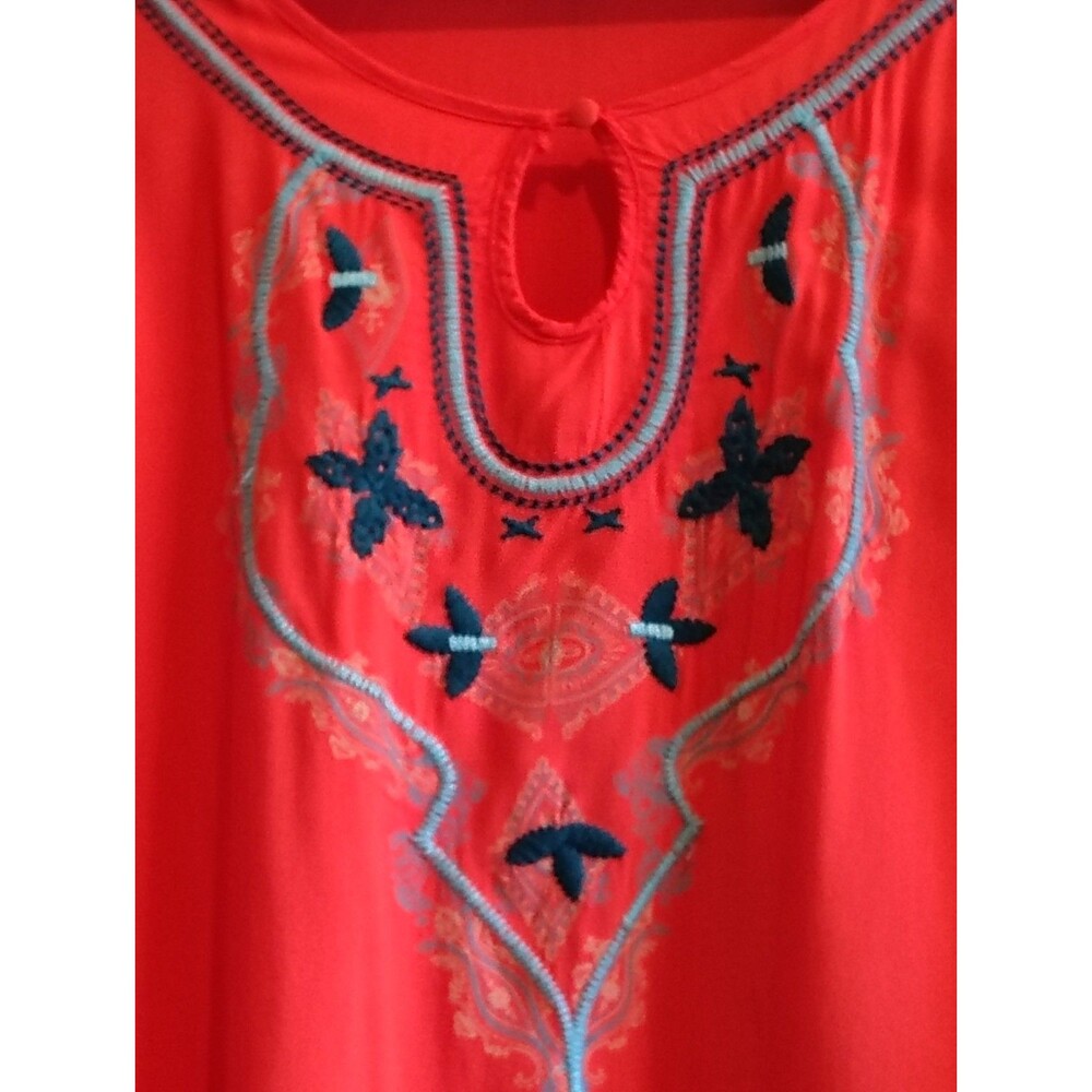 Live And Let Live Embroidered Boho Peasant Blouse Orange Red Size L - Picture 3 of 16